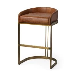 Derek Brown Leather | Gold Metal | Bar Stool