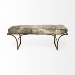 Joyce White/Gray Hair-On-Hide | Gold Metal Bench 16 Joyce White/Gray Hair-On-Hide | Gold Metal Bench -France and Son Store 0037093 69060 B