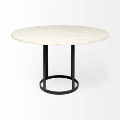 Ash White Marble | Black Metal | Round Dining Table -France and Son Store 0037301 68849 AB B