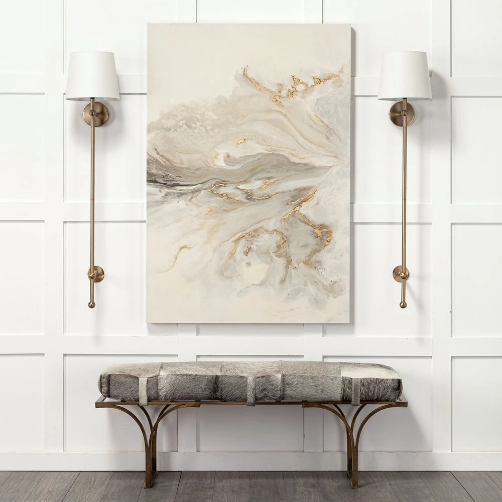 Joyce White/Gray Hair-On-Hide | Gold Metal Bench 4 Joyce White/Gray Hair-On-Hide | Gold Metal Bench - Image 2