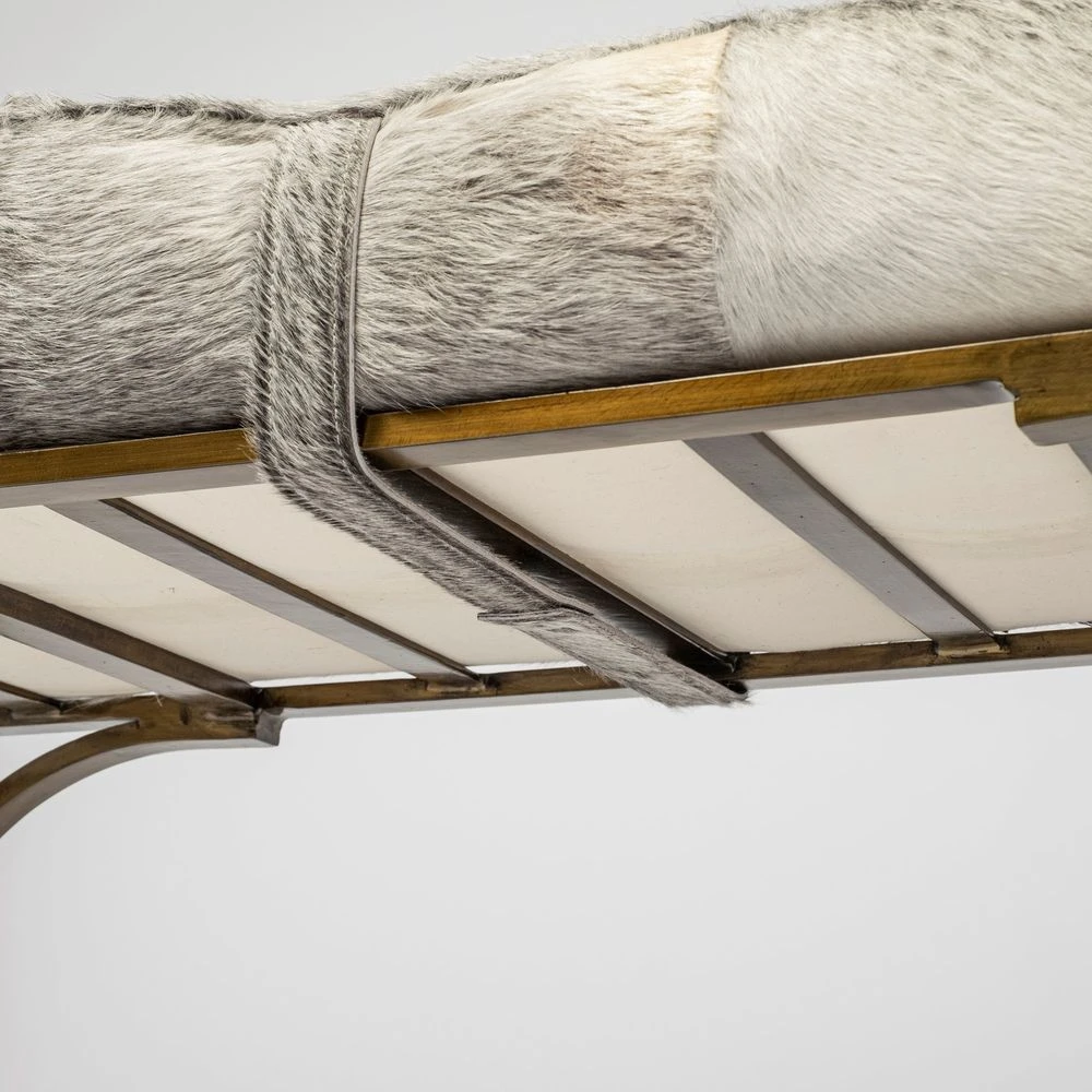 Joyce White/Gray Hair-On-Hide | Gold Metal Bench 11 Joyce White/Gray Hair-On-Hide | Gold Metal Bench - Image 9