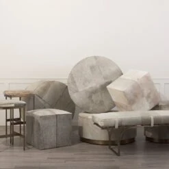 Joyce White/Gray Hair-On-Hide | Gold Metal Bench 14 Joyce White/Gray Hair-On-Hide | Gold Metal Bench -France and Son Store 0054180 69060 O