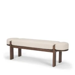 Althea Dark Brown Wood | Oatmeal Fabric Bench -France and Son Store 0088198 70802 A