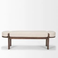 Althea Dark Brown Wood | Oatmeal Fabric Bench
