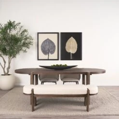 Althea Dark Brown Wood | Oatmeal Fabric Bench -France and Son Store 0089304 70802 M