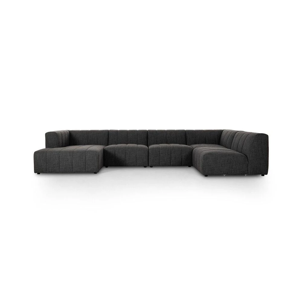 Log Channeled 5-Piece Sectional - LAF Chaise - Saxon Charcoal 3 Log Channeled 5-Piece Sectional - LAF Chaise - Saxon Charcoal
