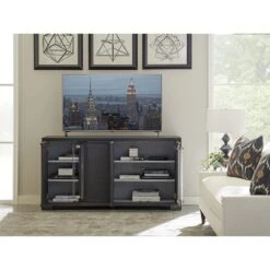 Anthology Linen Media Console - Gray -France and Son Store 100LN 660 WS Open