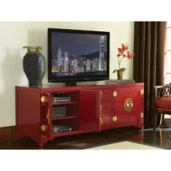Pacific Isle Media Console - Red Coral 7 Pacific Isle Media Console - Red Coral -France and Son Store 100SR 660 open R