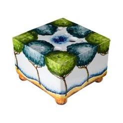 Tulipiere, Turquoise White With Painted Trees