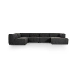 Log Channeled 5 Pc Sectional - RAF Chaise - Saxon Charcoal