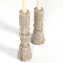 Rose Taper Candlesticks - Creamy Taupe Marble Solid -France and Son Store 229702 006 DET 1