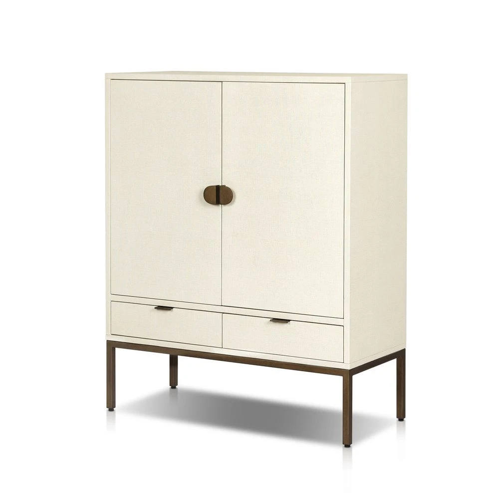 Cressida Bar Cabinet - Ivory Painted Linen 4 Cressida Bar Cabinet - Ivory Painted Linen - Image 2
