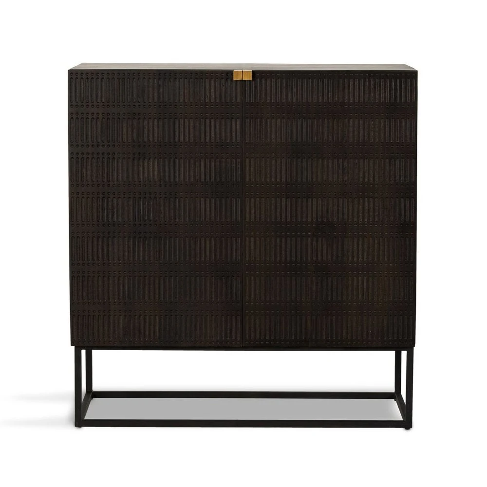 Shelby Bar Cabinet - Carved Vintage Brown 3 Shelby Bar Cabinet - Carved Vintage Brown