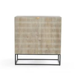 Shelby Bar Cabinet - Light Wash Carved Mango