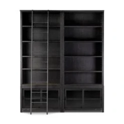 Aerith Double Bookcase W/ Ladder - Worn Blk