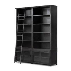 Aerith Double Bookcase W/ Ladder - Worn Blk -France and Son Store 240932 001 PRM 1