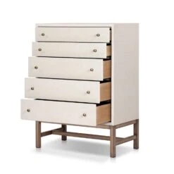 Fiona Tall Dresser - Ivory Painted Raffia -France and Son Store 246170 002 OPN 1