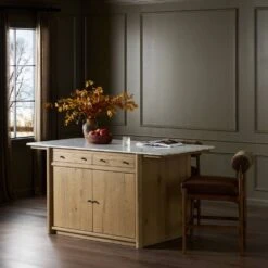 Fatima Kitchen Island - White Carrara Marble -France and Son Store 248178 001 ESS