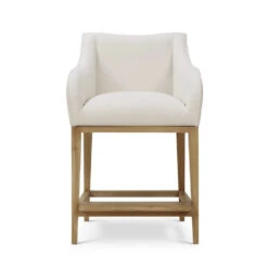 Elanor Counter Stool W/ Arms In Fruitwood W/ Natural Performance Fabric