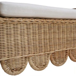Newport Scalloped Bench In Rattan Natural W/ Arctic White Performance Fabric -France and Son Store 28447rnatsf204 6 095a400c a506 4572 856e 15cb7ce282f4