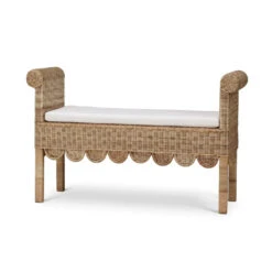 Newport Scalloped Bench In Rattan Natural W/ Arctic White Performance Fabric -France and Son Store 28447rnatsf204 352b937d 9579 4ab9 ae72 ea41358f0b24