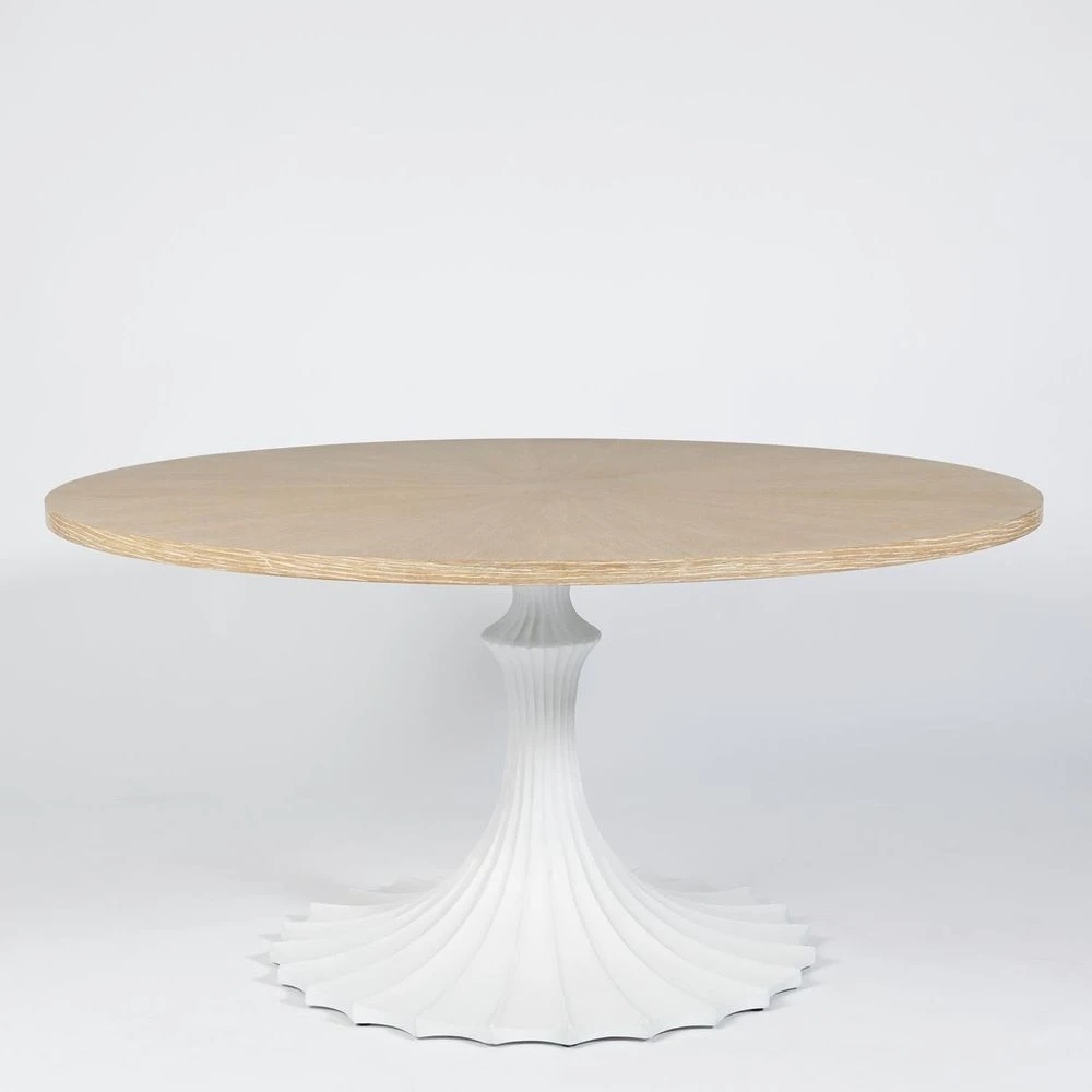 Flute Table 60 Cerused Oak Top W/34 White Base 3 Flute Table 60 Cerused Oak Top W/34 White Base