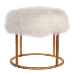 Stud Pouf-Gold Leaf-White Fur -France and Son Store 34417