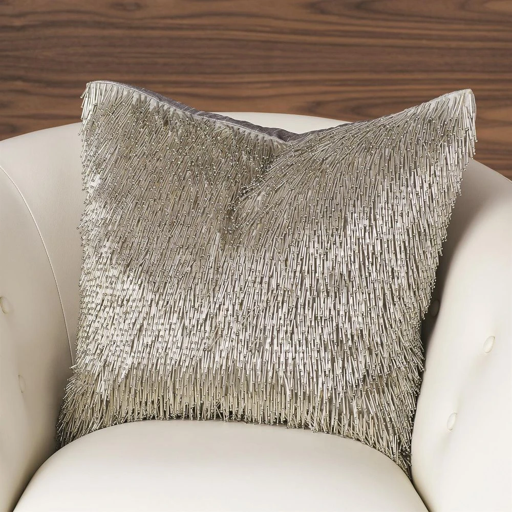Shimmy Fringe Pillow - Silver 4 Shimmy Fringe Pillow - Silver - Image 2