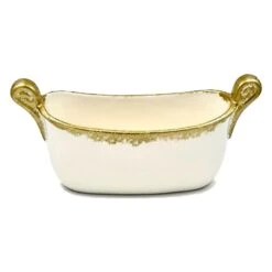 Savoy Oval White/Gold Spongy Cachepot Set Of 2