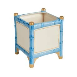 Bamboo Cachepot, Blue/Gold, Small Set Of 2