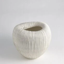 Baleen Cachepot - Ivory W/Brown Edges