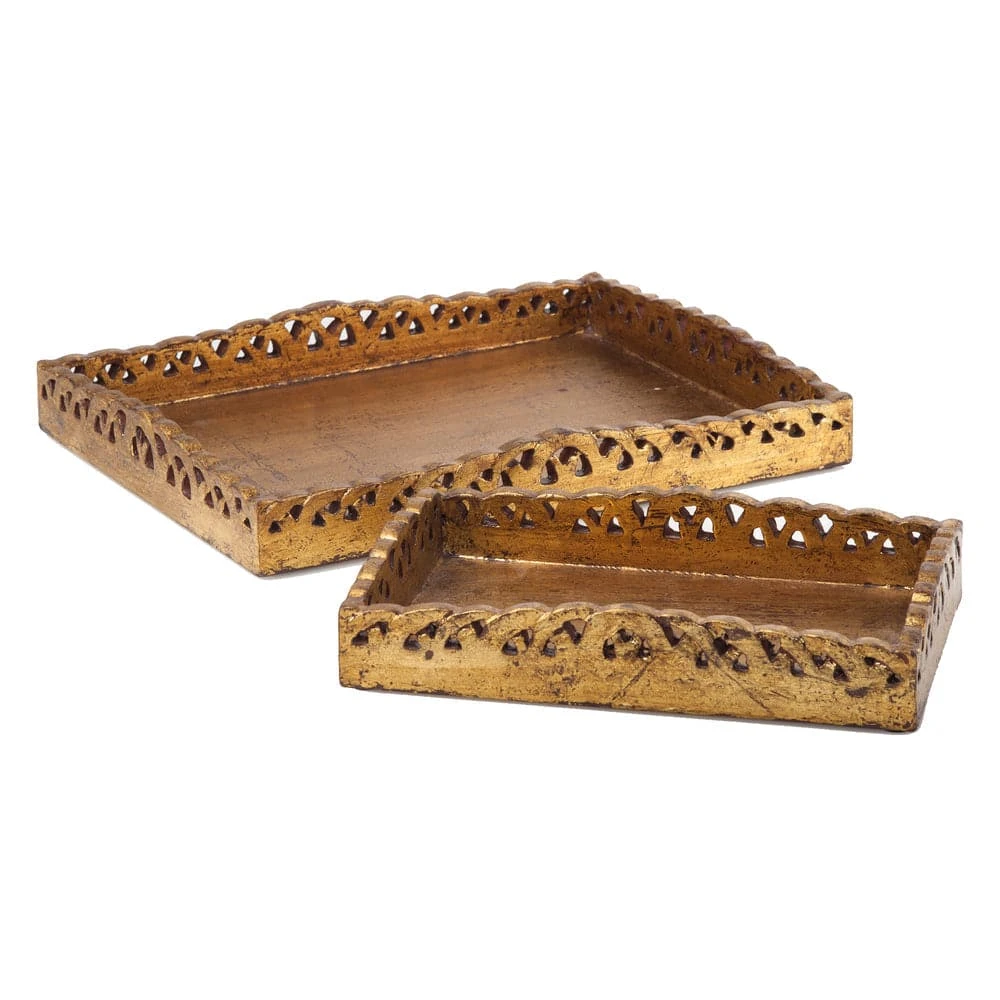 Scalloped Cut Out Wood Tray Set 3 Scalloped Cut Out Wood Tray Set
