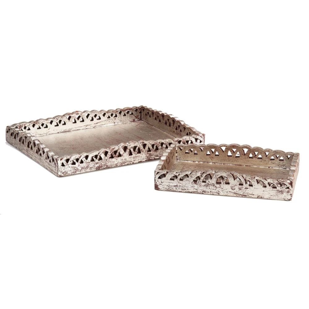 Scalloped Cut Out Wood Tray Set 4 Scalloped Cut Out Wood Tray Set - Image 2