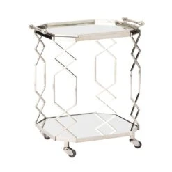 Octagonal Fret Serving Trolley And Tray-Polished Nickel -France and Son Store 55874