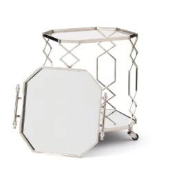 Octagonal Fret Serving Trolley And Tray-Polished Nickel -France and Son Store 55889