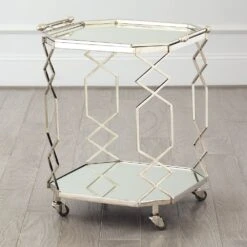 Octagonal Fret Serving Trolley And Tray-Polished Nickel -France and Son Store 55949