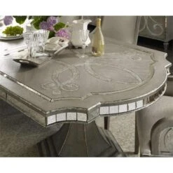 Tranquil Rectangle Dining Table W/2-20In Leaves - Grey Silver - Mirror Wood - Rectangle -France and Son Store 5603 75200 LTBR 5