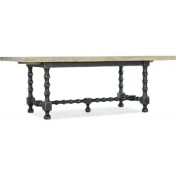 Florence Trestle Dining Table - 84" - Beige Black Brown Natural Off White - Wood - Rectangle