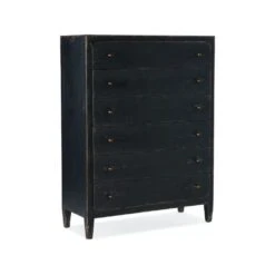 Florence Six-Drawer Chest- Black - Black - Wood