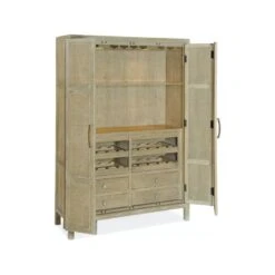 Oceanview Bar Cabinet - Beige Natural Off White - Fiberglass Glass Rattan Wood -France and Son Store 6015 75160 80 open silo