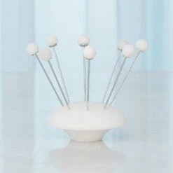 S/8 Alabaster Cocktail Picks W/Base - White