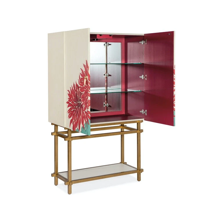 Ainsley Bar Cabinet - Off White Red - Glass Metal Mirror Wood 6 Ainsley Bar Cabinet - Off White Red - Glass Metal Mirror Wood - Image 4