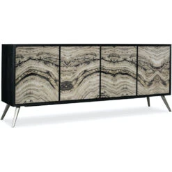 Avalon Four Door Credenza - Black - Glass Metal Wood