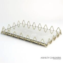 Triangles Mirror Tray - Gold W/Antique Mirror