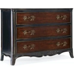 Hamption Three-Drawer Chest - Black Cherry - Brown - Metal Wood