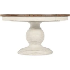 Americana Round Pedestal Dining Table With 1-22in Leaf - Whites/Creams/Beiges