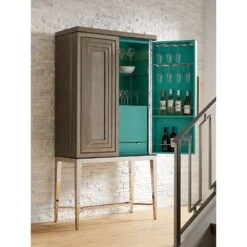Lexington Cheval Bar Cabinet - Platinum -France and Son Store 732 961C WS Open 01