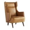 Rossi Wing Chair Cognac Leather Dark Walnut -France and Son Store 8091