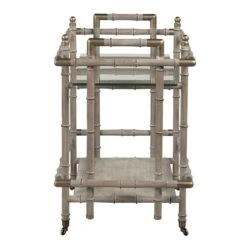 Temperate Grove Bar Cart - Sanibel - White Oak Solids & Veener. Raffia Accents -France and Son Store 8102 48 side fdbe3930a3fe84daed34b9d08793aabd4ac3dfe8