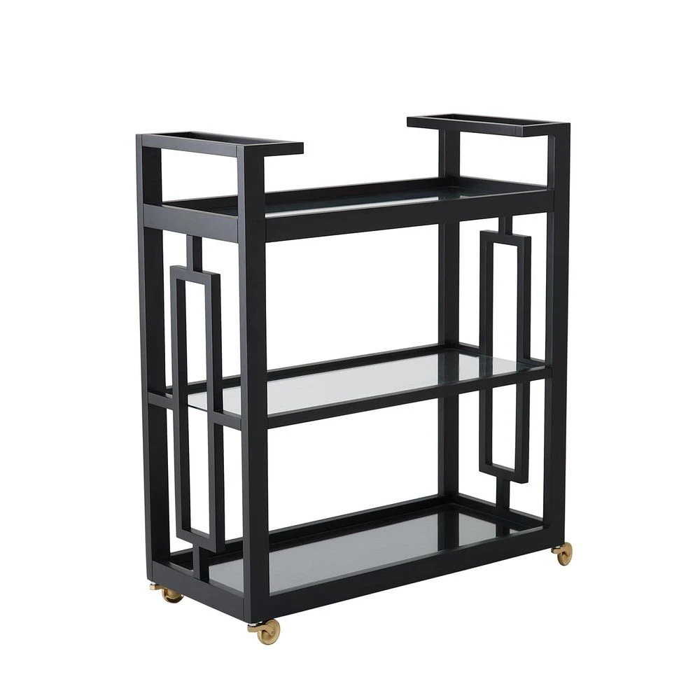 Grid Block Bar Cart-Black Lacquer With Shiny Brass Wheels 5 Grid Block Bar Cart-Black Lacquer With Shiny Brass Wheels - Image 3